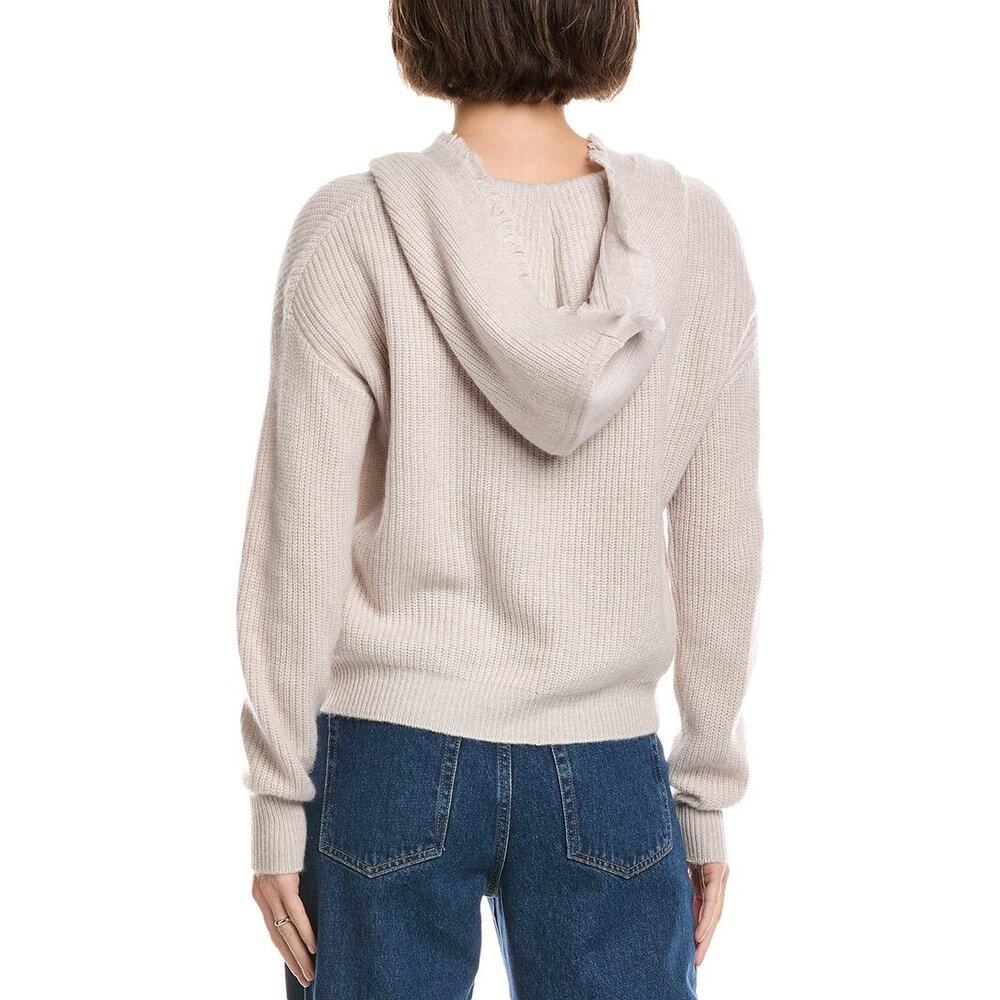 The Cashmere Project Sweater Hoodie with Fringe Trim V-Neck Beige Cream Sz S - Picture 6 of 10